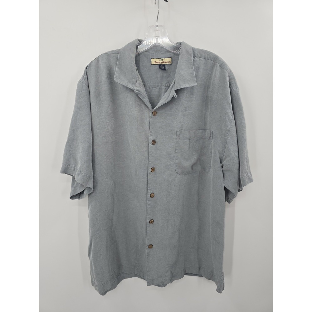 Tommyβ Bahama Camp Shirt Men's XL Slate Blue 100% Silk Hawaiian Classic Timeless